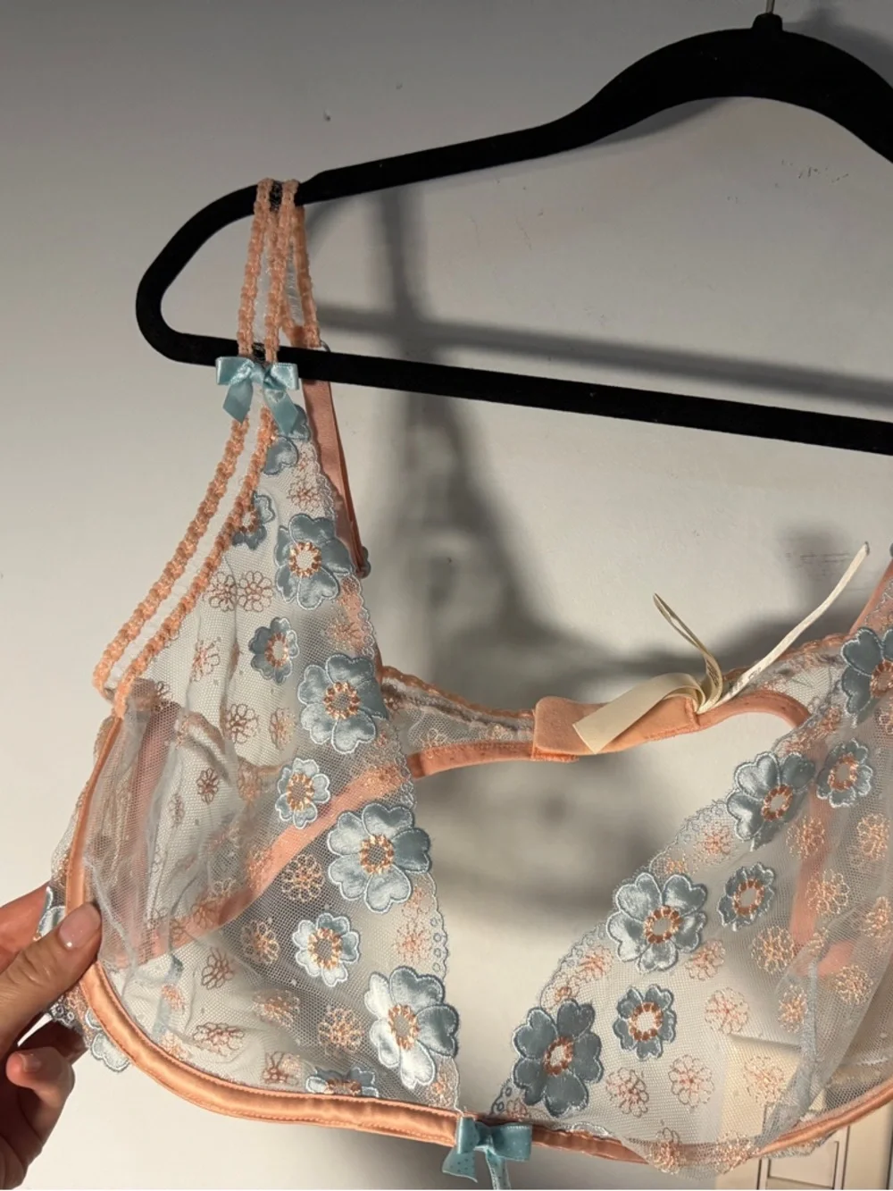 For Love and Lemons Delicate Peach & Blue Floral Lace Lingerie Set - Picture 8 of 10